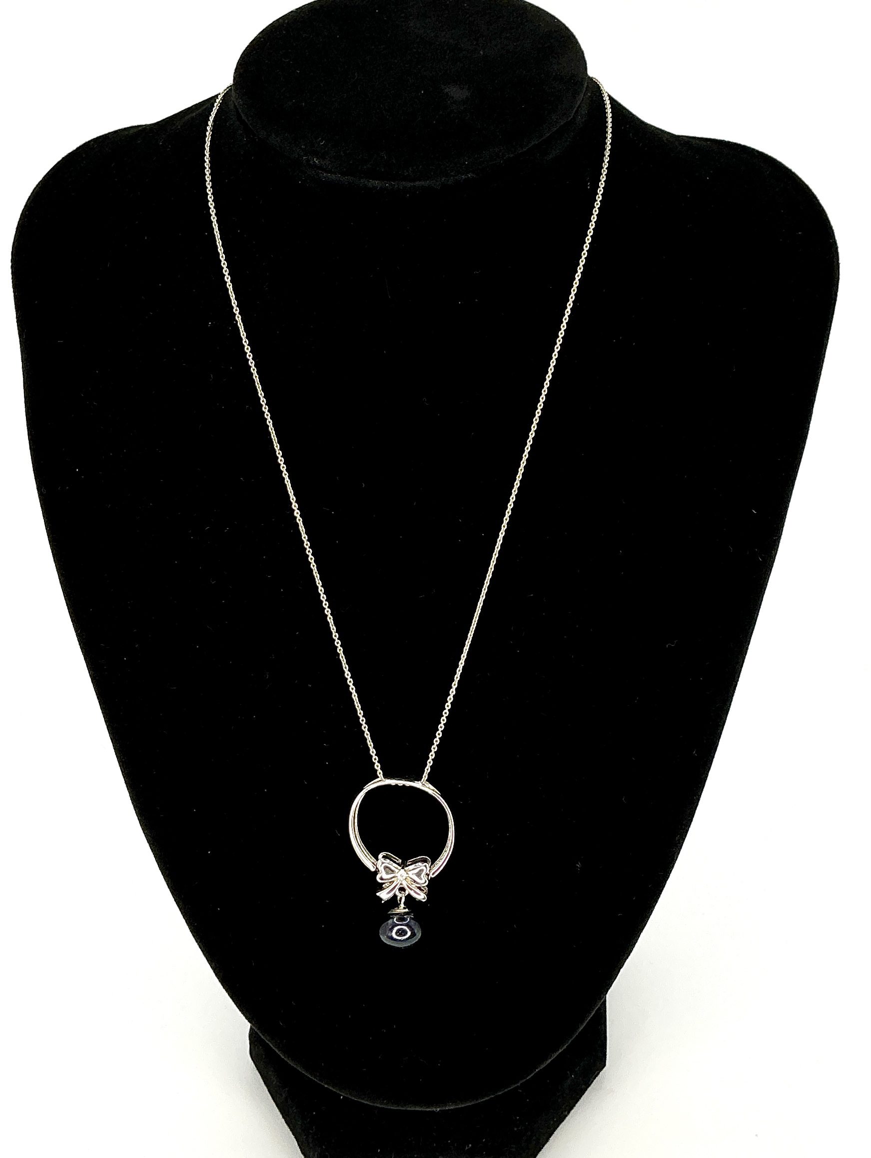 925 Sterling Silver Bow Pendant with Black Pearl & CZ – Maker DJoy – 16.5" Chain – 5.22g - Image 3