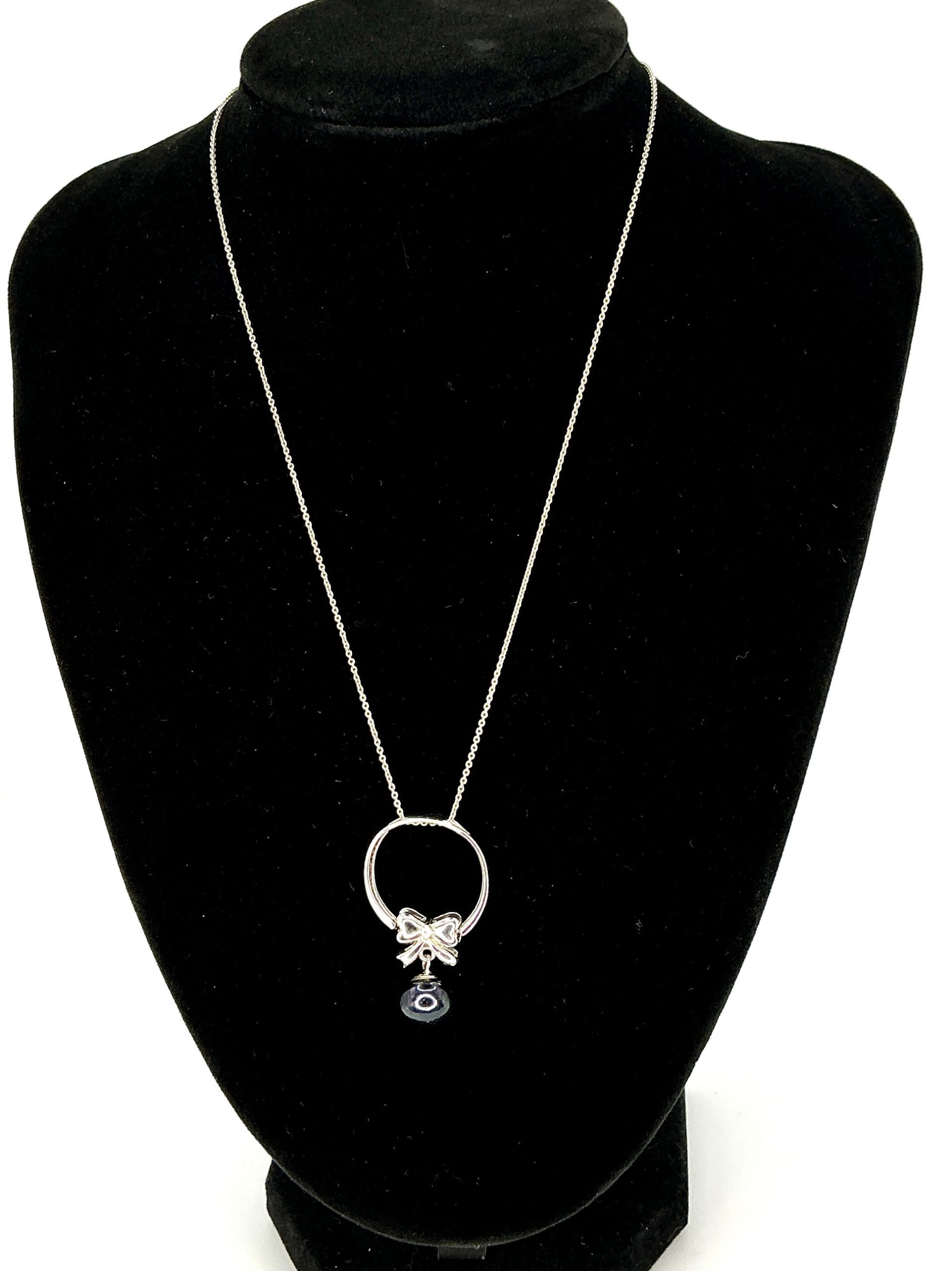 925 Sterling Silver Bow Pendant with Black Pearl & CZ – Maker DJoy – 16.5" Chain – 5.22g - Image 2