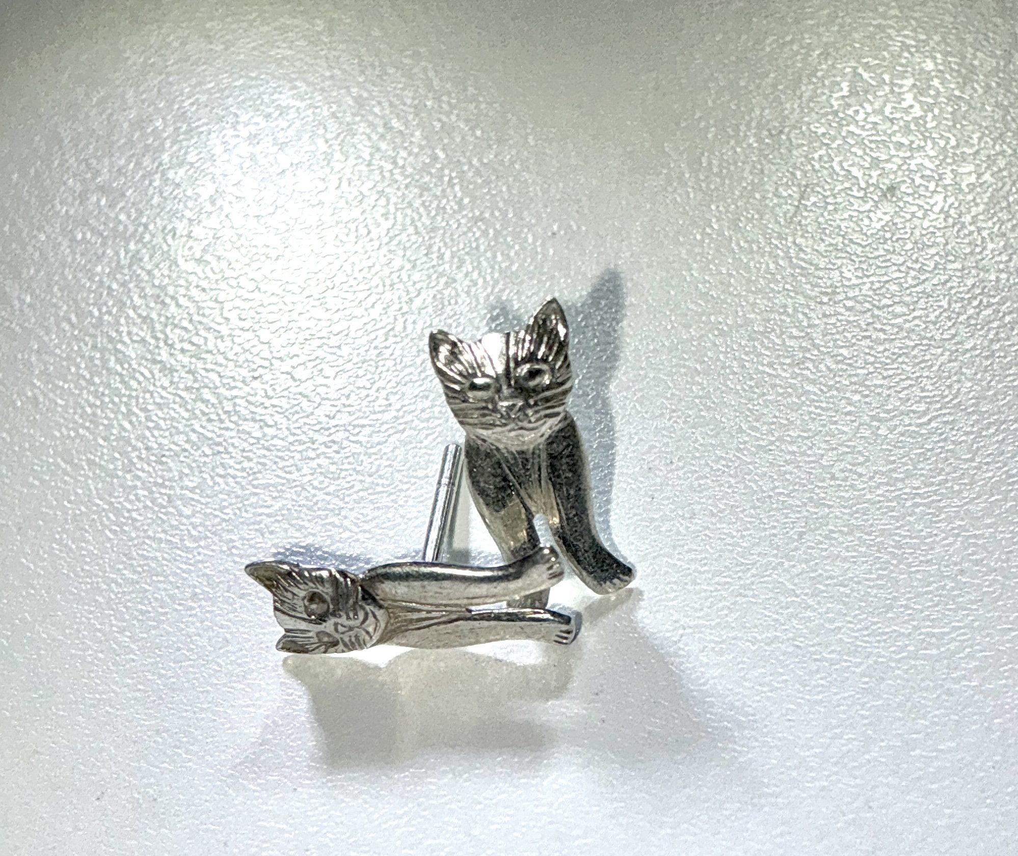 Small Sterling Silver Cat Stud Earrings - 1cm