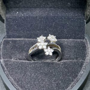 Silver clear stone cascade ring