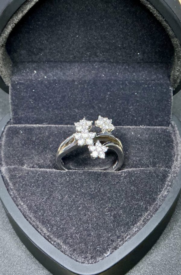 Silver clear stone cascade ring