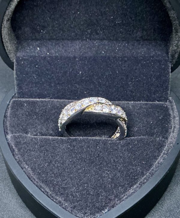 Large chunky silver and CZ crossover ring - Image 3