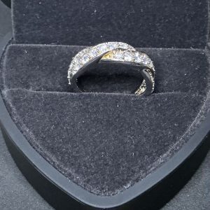 Large chunky silver and CZ crossover ring