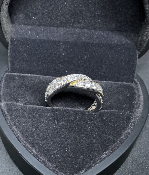 Large chunky silver and CZ crossover ring - Image 2
