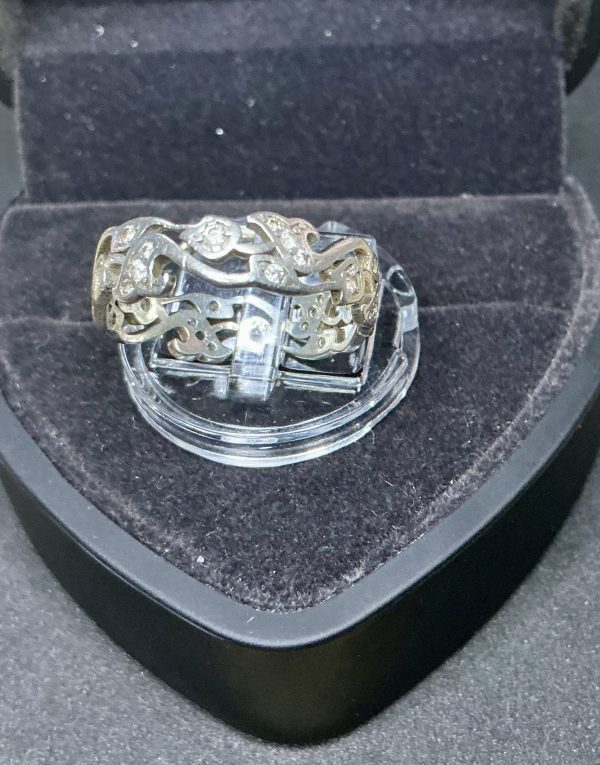 Vintage CZ and silver filigree ring