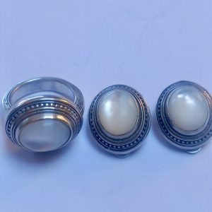 Vintage Sterling Silver Moonstone Ring & clip on Earring set