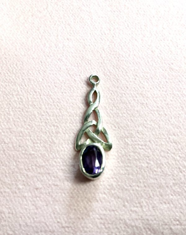 Amethyst and silver Celtic design pendant