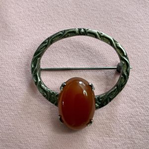 Vintage silver brooch with carnelian stone