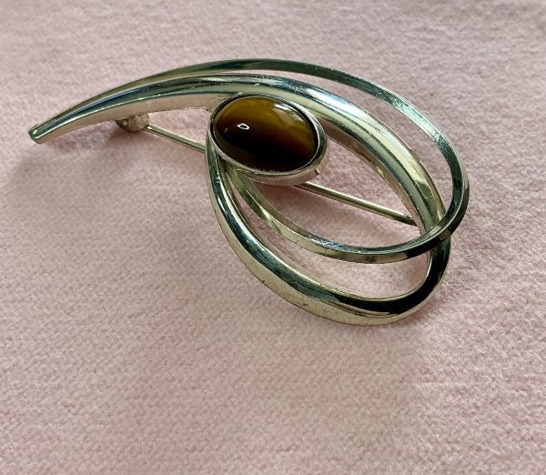 Vintage Finnish silver and tiger’s eye brooch