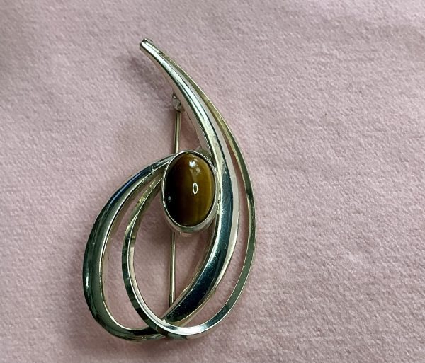 Vintage Finnish silver and tiger’s eye brooch - Image 4