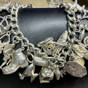 Heavy Vintage sterling silver charm bracelet