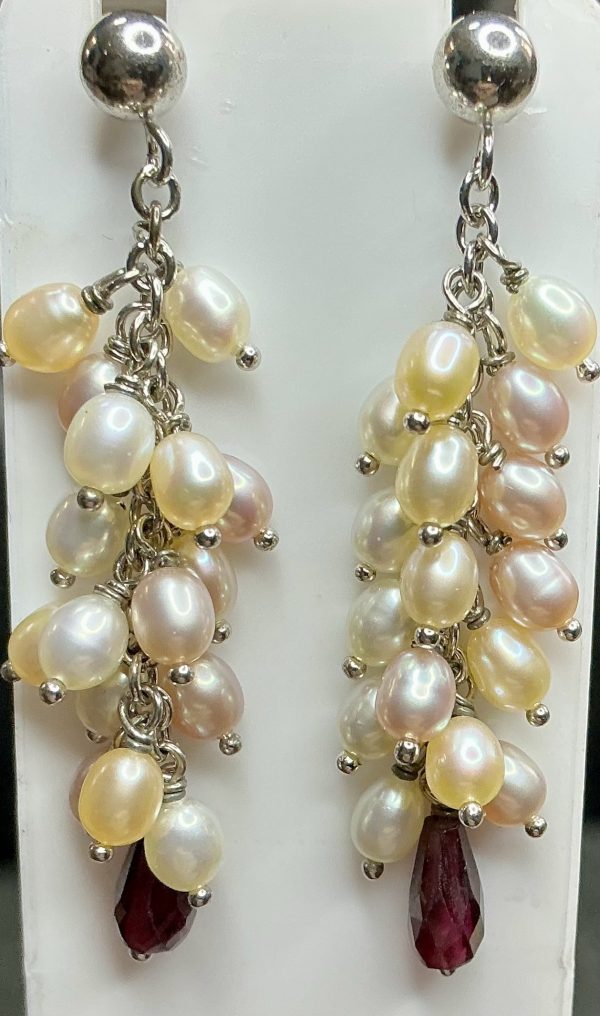 Multicolour fresh water pearl drop earrings - Image 2