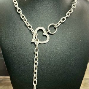16” Silver tea bar with heart shaped pendant  necklace