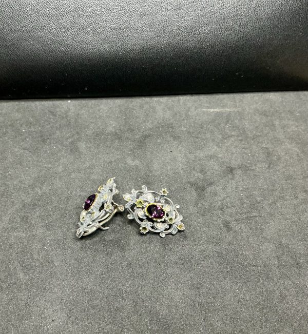 Art deco style clip on earrings with pink and white stone