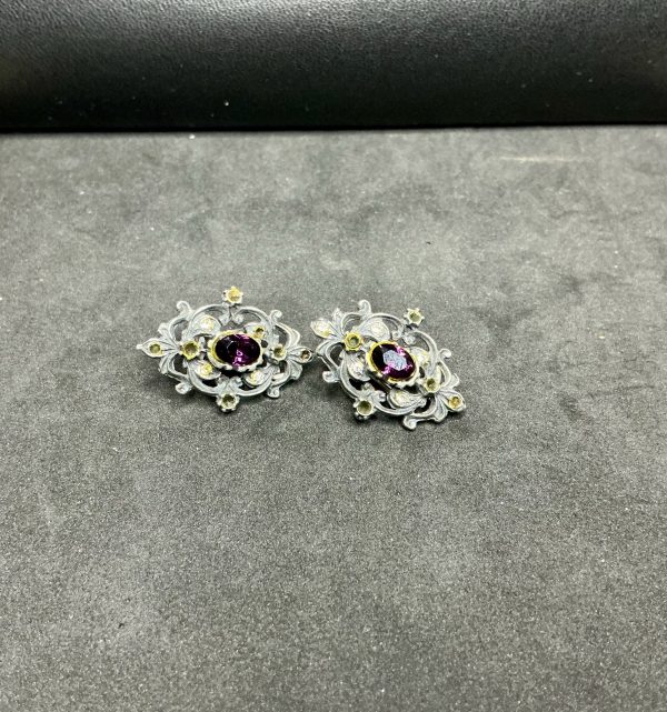 Art deco style clip on earrings with pink and white stone - Image 2