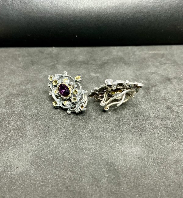 Art deco style clip on earrings with pink and white stone - Image 3