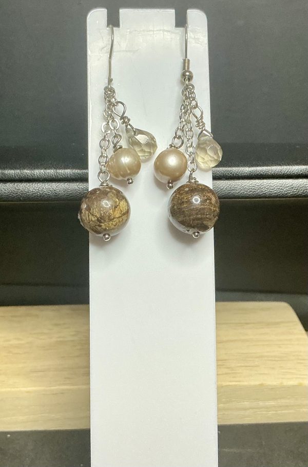 Silver Agate and Pearl Danley earrings - Image 2