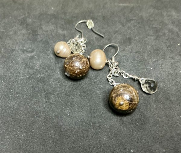 Silver Agate and Pearl Danley earrings - Image 3