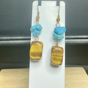 Turquoise and tiger’s eye dangle earrings