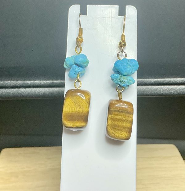 Turquoise and tiger’s eye dangle earrings