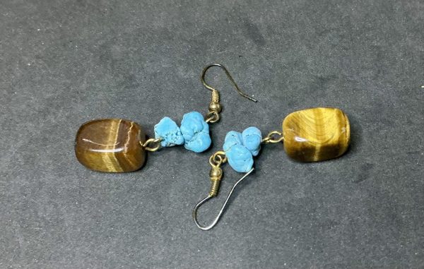 Turquoise and tiger’s eye dangle earrings - Image 2