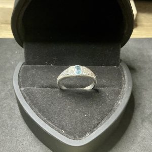 Sterling silver oval London blue topaz and CZ ring