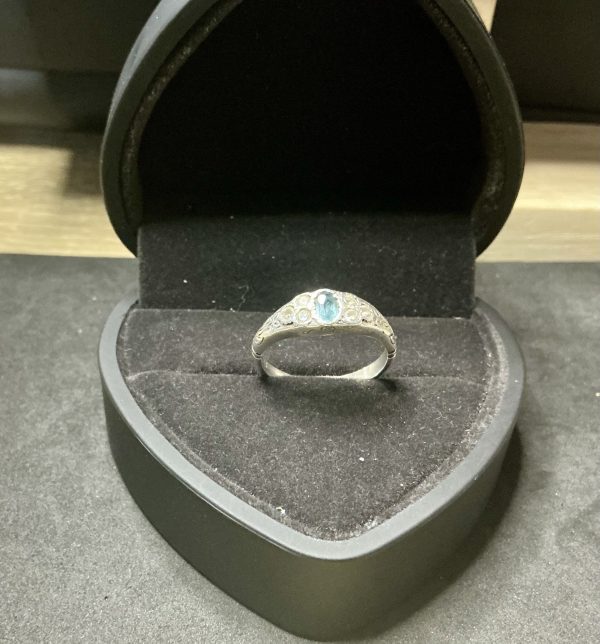Sterling silver oval London blue topaz and CZ ring - Image 3