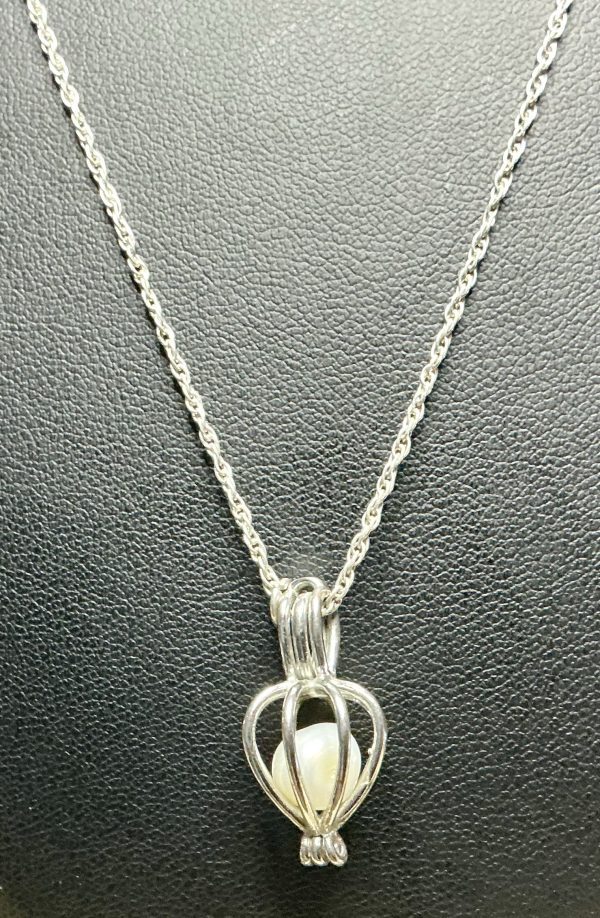 Sterling silver necklace with pearl cage pendant - Image 2
