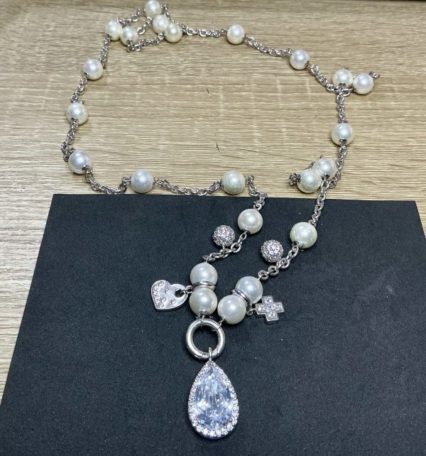 Ti Sento Milan large heavy Silver CZ and faux pearl necklace - Image 3