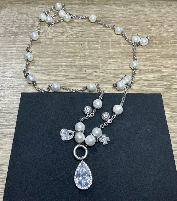 Ti Sento Milan large heavy Silver CZ and faux pearl necklace - Image 2