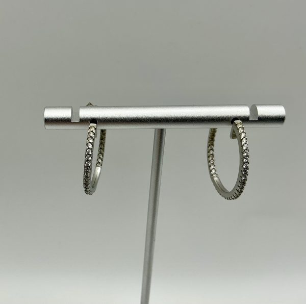 Silver CZ hoop earrings - Image 3