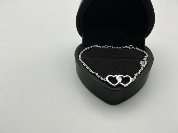 Sterling silver bracelet or anklet with heart-shaped pendant - Image 2