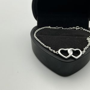 Sterling silver bracelet or anklet with heart-shaped pendant