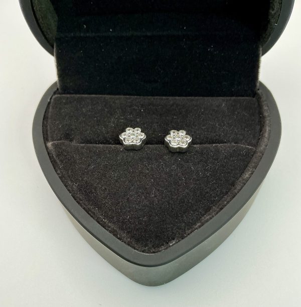 Sterling silver flower earrings with CZ stones - Image 3