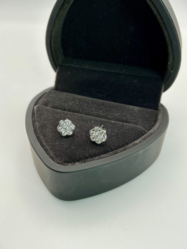 Sterling silver flower earrings with CZ stones - Image 2