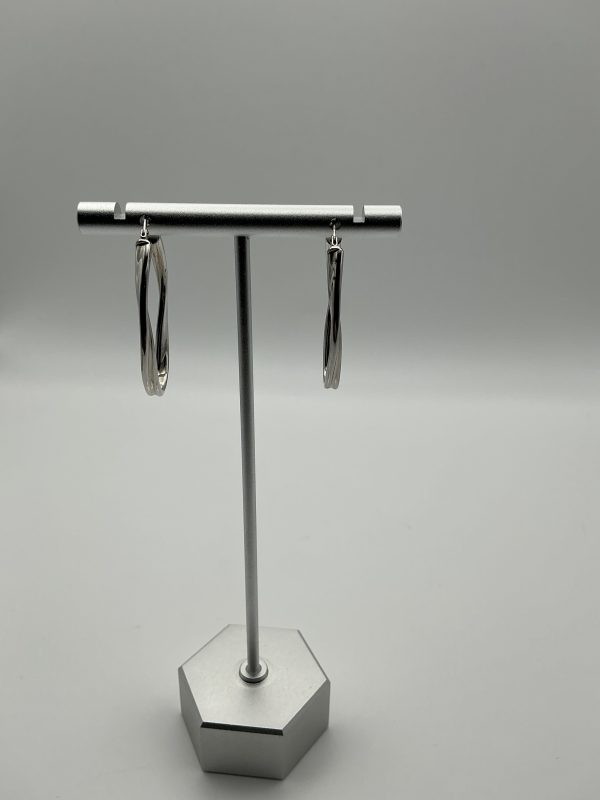 Silver twisted oval hoop earrings - Image 3
