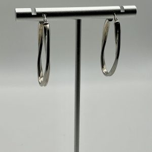 Silver twisted oval hoop earrings