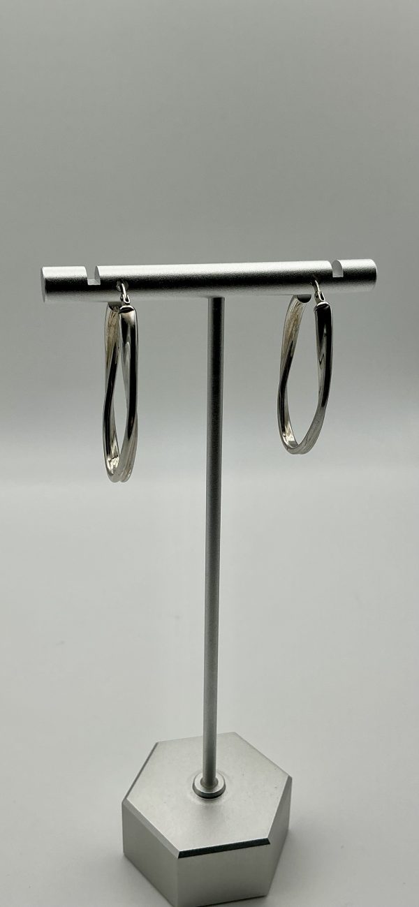 Silver twisted oval hoop earrings