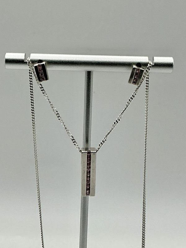 925 Sterling Silver Pendant & Earring Set with Pink CZ – 20” Chain – 6.69g – Elegant Modern Design - Image 3