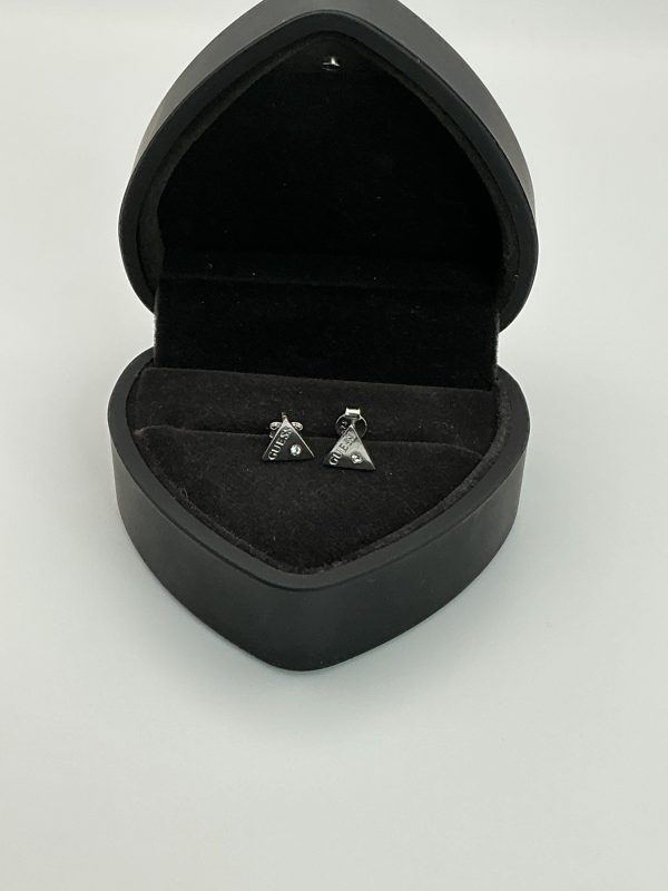 925 Sterling Silver Guess Triangle Earrings with CZ – Iconic Designer Style