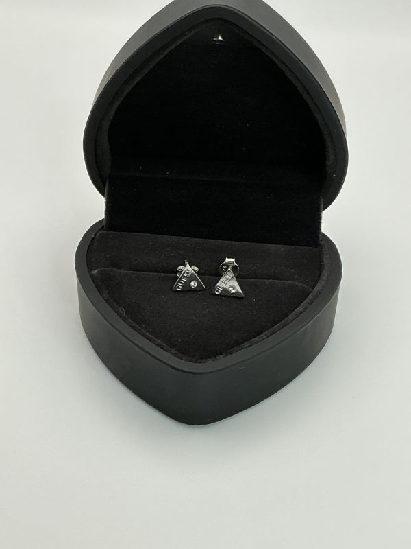 925 Sterling Silver Guess Triangle Earrings with CZ – Iconic Designer Style - Image 3