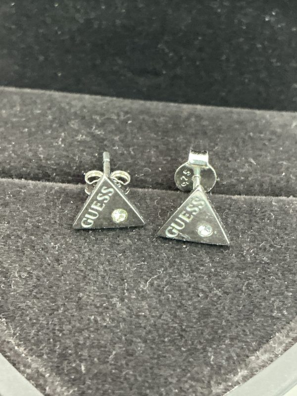 925 Sterling Silver Guess Triangle Earrings with CZ – Iconic Designer Style - Image 2