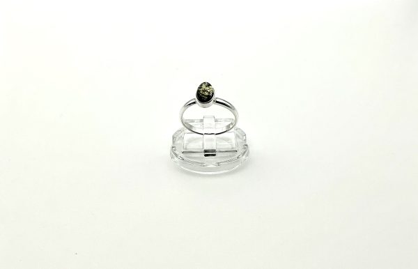Sterling Silver Ring with Green Baltic Amber – Oval Cabochon, Minimalist Design - Image 2