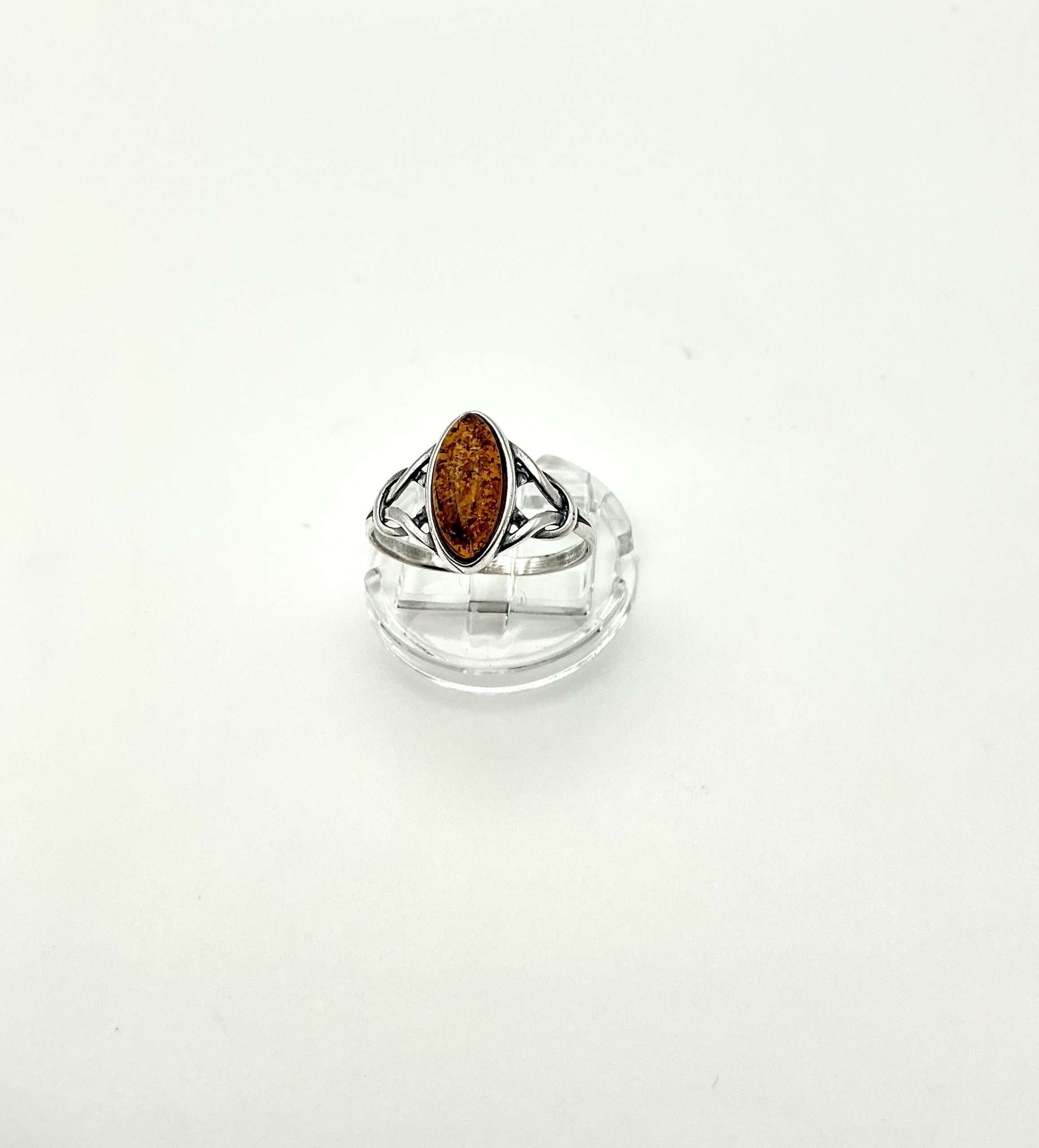 Sterling Silver Ring with Marquise-Cut Baltic Amber – Elegant Classic Design