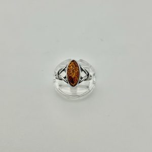 Sterling Silver Ring with Marquise-Cut Baltic Amber – Elegant Classic Design