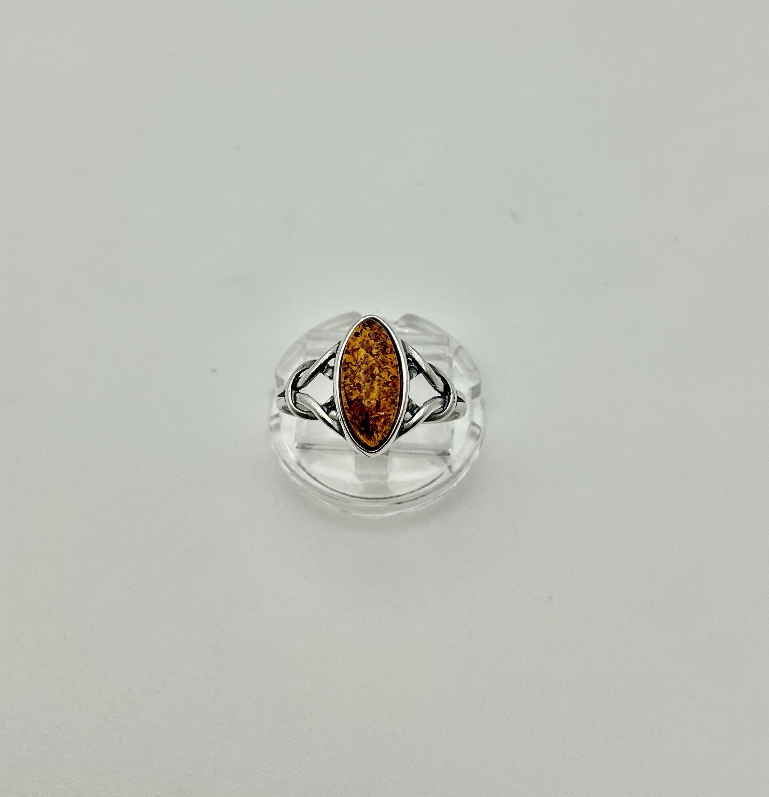 Sterling Silver Ring with Marquise-Cut Baltic Amber – Elegant Classic Design