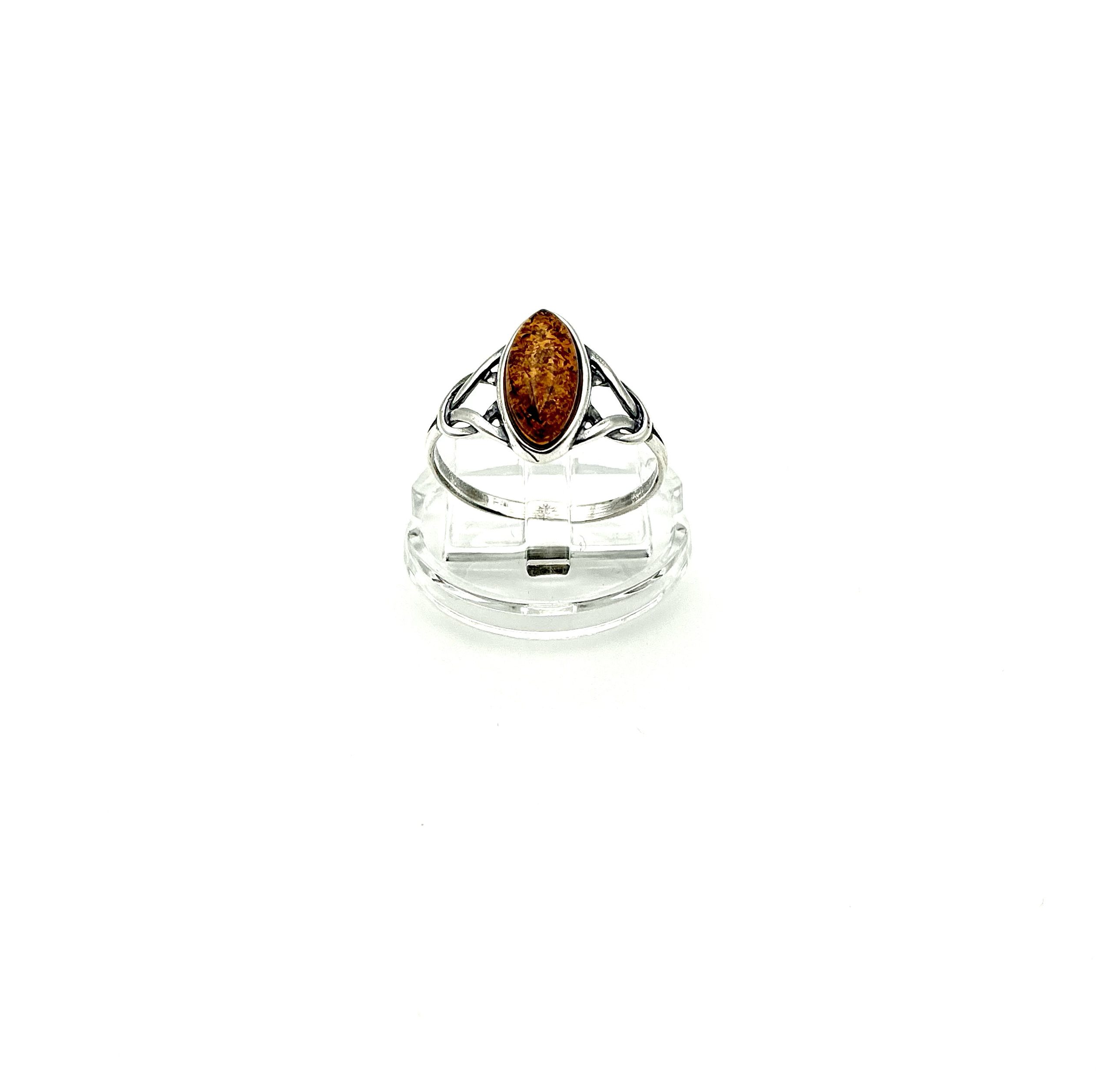 Sterling Silver Ring with Marquise-Cut Baltic Amber – Elegant Classic Design - Image 5
