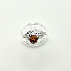 Sterling Silver Ring with Baltic Amber – Round Cabochon & Openwork Design