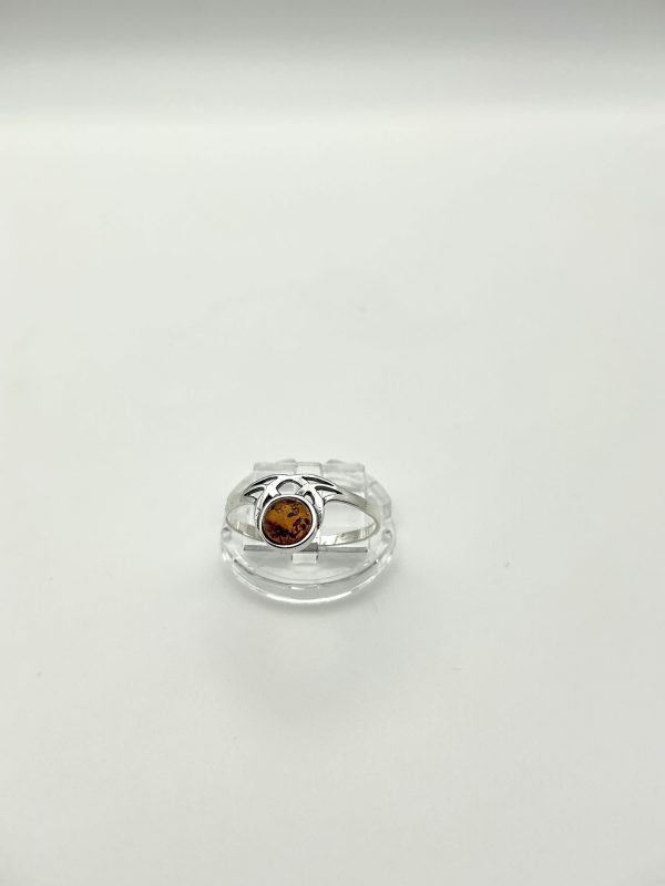 Sterling Silver Ring with Baltic Amber – Round Cabochon & Openwork Design - Image 2
