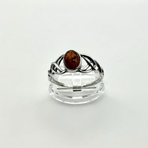 Sterling Silver Celtic-Style Ring with Oval Baltic Amber – Intricate Knot Design